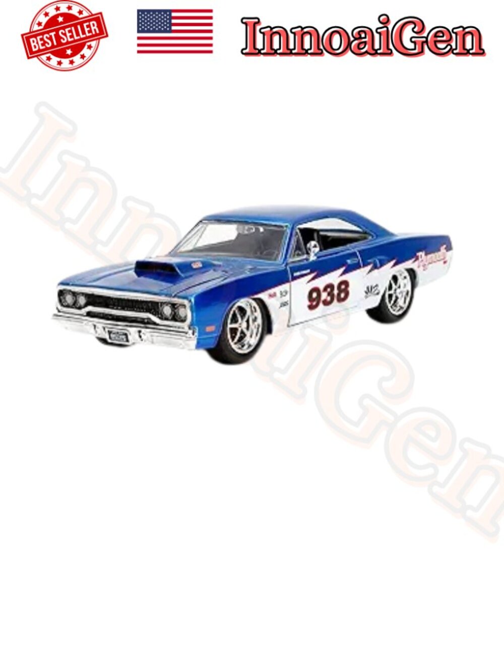 Jada Toys Bigtime Muscle 1970 Plymouth Road Runner 1:24 Die-Cast Blue White NIB